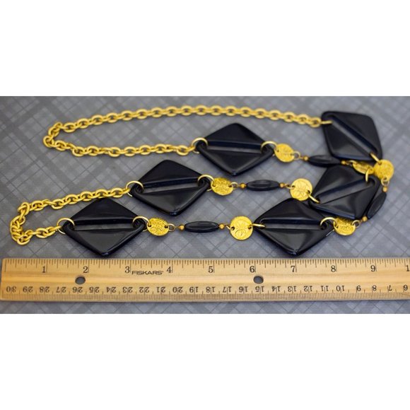 Simple Black and Gold Beaded Chain Necklace 41 inch, G37 - Picture 3 of 3